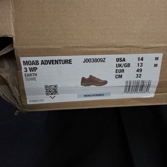 Merrel Moab Adventure 3 Waterproof Hiking Shoes Earth Brown Leather Mens Size 14